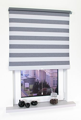 Liedeco® Rollo, Spring-, Schnapprollo / 82 x 180 cm (Breite x Höhe), Streifen lichtgrau/Stoff mit Dekor, Verdunkelnd, Abdunkelnd, Blickdicht/viele Farben, Größen/Variable Montage möglich