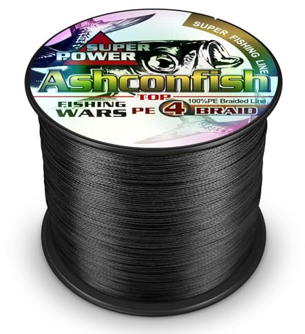 Ashconfish Braided Fishing Line- 4 Strands Super Strong PE Fishing Wire Heavy Tensile for Saltwater & Freshwater Fishing -Abrasion Resistant - Zero Stretch- 300M/328Yards 8LB Black
