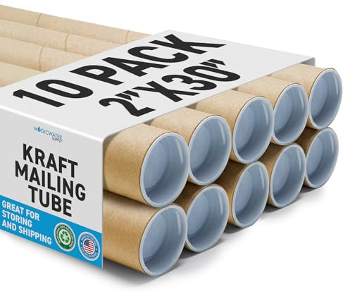 MagicWater Supply Mailing Tube - 2 in x 30 in - Kraft - 10 Pack - for Shipping and Storage of Posters, Arts, Crafts, and Documents
