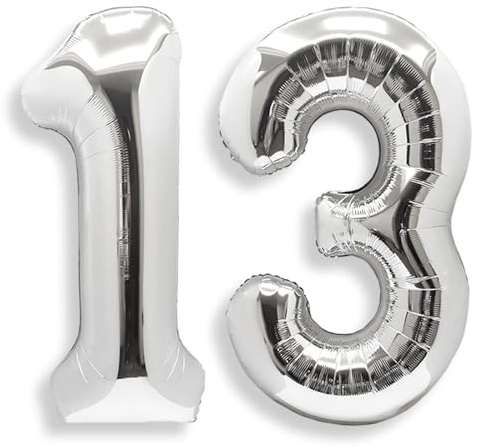 AULE Silver Number 13 Balloon 40 Inch Giant 0-60 Foil Large Balloons | Big Mylar 13 Number Balloon Helium Huge Jumbo for Happy 13th Birthday Party Anniversary Decorations Supplies