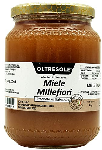 Oltresole - Miele Millefiori 1 Kg - miele artigianale da apicoltura italiana, riflessi ambrati e un aroma dolce e variegato, odori e sapori sempre diversi per la presenza di fiori sempre differente