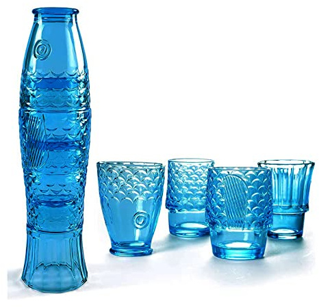 ZOEDT Vasos apilables con Forma de pez Koi, Juego de 4 Vasos de Cristal Coloridos, Proceso de galvanoplastia, Forma Exquisita, duraderos, para refrescos, jugos, Leche, Coca Cola, Cerveza, licores