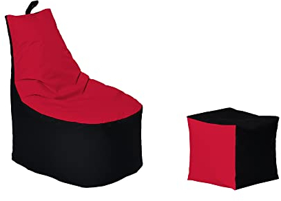 Momiralland Classic Sitzsack XL - XXL mit Hocker Sitzkissen BodenKissen Sessel In- & Outdoor geeignet Gaming Sitzsack für Erwachsene und Kinder… (Schwarz – Rot, XXL - Durchmesser 78 cm)