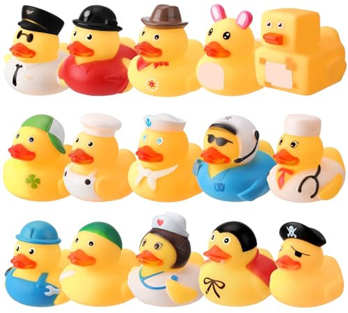 Pinenuts Rubber Ducks Bath Toy, 15 Pcs Novelty Bath Ducks Mini Float Duck Squeaky Bath Duckies Cute Bath Duck Toys Ducking Child Bath Toys Car Decoration Party Supplies for Children Qver 3 Years Old