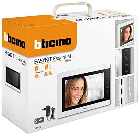 Bticino 333253 VIDEOCITOFONO MONITOR INTERNO AGGIUNTIVO 2 Fili, 7'' a Colori con Vivavoce e Alimentatore con Spina Plug-In, Colore Bianco
