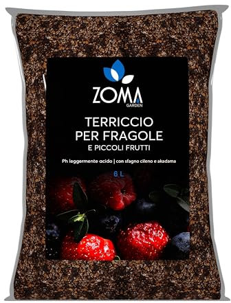 Zomagarden Terriccio Per Fragole E Piccoli Frutti Premium Per Fragole Ideale Per Giardini E Vasi, Ricco Di Humus Lombrico E Sfagno Per Piante, Ph Ottimale, Drenante E Fertile, Confezione Da 6 L