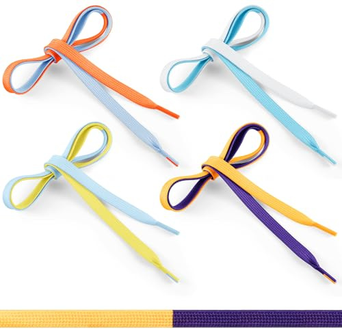 Solsew 4 Pair Dual Colored Tying Aid Learning Shoelaces Learn to Tie Shoelaces for Early Learning Teaching Educational(Blue Series)
