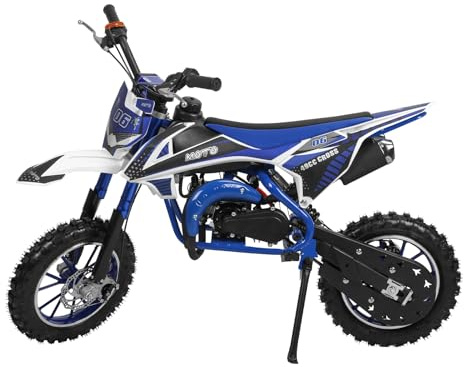 Wilitto 49cc 2-Takt Kinder Dirt Bike mit Gas-Power und verbesserten Scheibenbremsen vorne/hinten, Motocross/Beach/Off-Road, schnelle Ankunft aus USA, Blau/Weiß