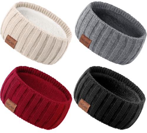 DRESHOW Varmt Stickat Pannband för Kvinnor Vinter Öronvärmare Elastiska Virkade Huvudomslag Tjocka Fleece Fodrade Hårband