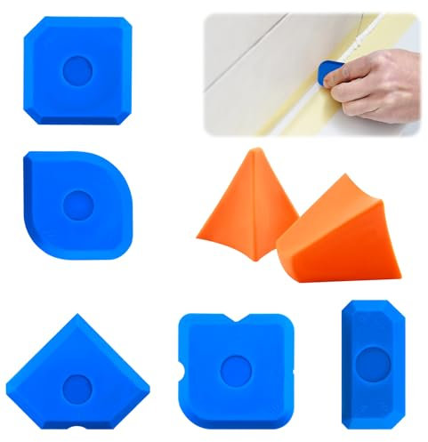 Silicone Seam Tools, 7 Pcs Sealant Finishing Tool 23 Different Shapes Reusable Smoothing Caulking Tool Kit Multi-Edge Seam Scraper Sealant Tools for Kitchen Bathroom Floor Ceramic Blue