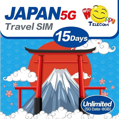 Happy 5G Japan - Tarjeta SIM de viaje ilimitado de datos de 15 días | 8 GB de datos de alta velocidad 5G y luego 128 kbps | Sin límite diario | No requiere registro | Fácil activación