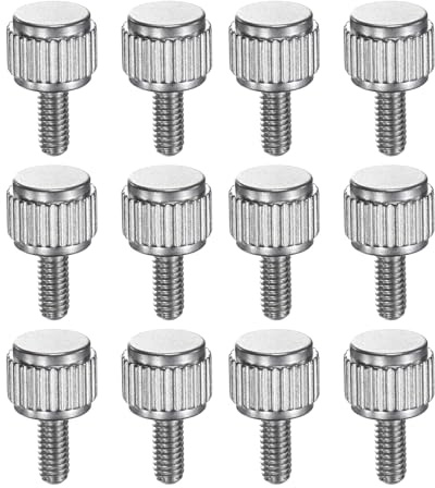QUARKZMAN 12 viti per pollice zigrinate M2,5 x 6 mm, in acciaio inox, viti di sicurezza con testa piatta rotonda per accessori per strumenti di misurazione a spinta, colore argento