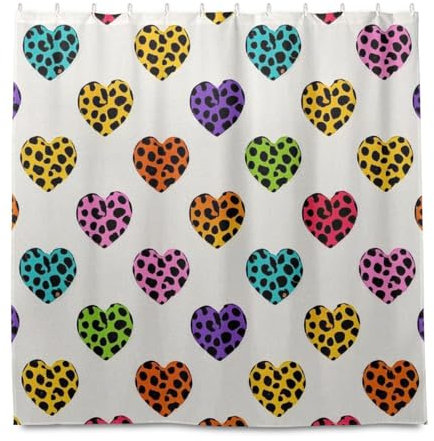 miaozhen Tenda da doccia in tessuto impermeabile con gancio, 182 x 183 cm, stampa leopardata, cuore, tessuto in poliestere, lavabile, tenda da doccia per bagno set cortinas para ba?os