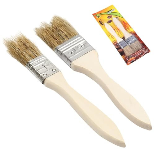 2 pennelli da cucina con setole naturali, per barbecue, resistenti al calore, per grigliare, per il fai da te, con manico lungo in legno, per carne e pasticcini, per cucinare