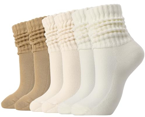Zuimei Slouch Socks for Women, 3/4/6 Pairs Cotton Scrunch Socks Size 4-7 | Cozy Ladies Slouchy Socks Soft Stretchy Ribbed Aesthetic Crew Socks for Women Sneakers Boot