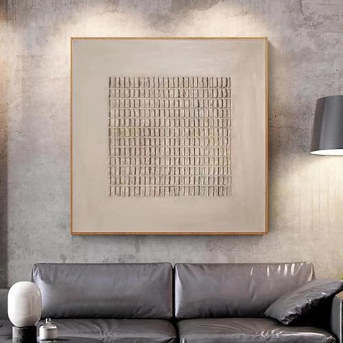 LMAIWANG Cuadro minimalista beige grande, cuadro de yeso neutro, arte mural texturizado beige, cuadro bohemio, wabi sabi, marco de 60 x 60 cm