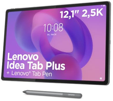 Lenovo Idea Tab Plus – Tablet 12.1 2.5K (MediaTek Dimensity 6400, 12 GB RAM, 256 GB UFS 2.2, 90 Hz, 4 Altavoces, Ranura microSD, Wi-Fi 5, Bluetooth 5.2, Android 15) Color Luna Grey – Incluye Tab Pen