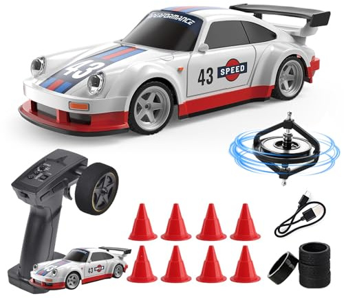 Vefacion Mini RC Drift Car con Gyro 1/43 Escala 2,4 GHz 15 km/H Alta Velocidad Deporte Coche de Carreras 4WD Mesa Control Remoto Coche para Niños Niñas y Adultos Regalo