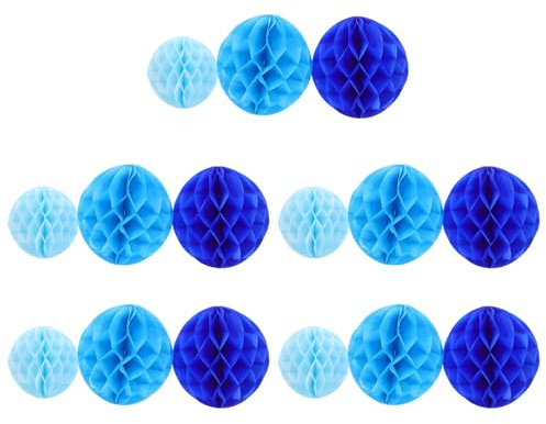 DEARMAMY 15 Boules en Papier de Soie Alvéolé – Décoration Murale et Centres de Table pour Fête Mariage et Shower – Couleurs Bleu Clair 15Cm Bleu Ciel 20Cm 20Cm – Lot Polyvalent de 15