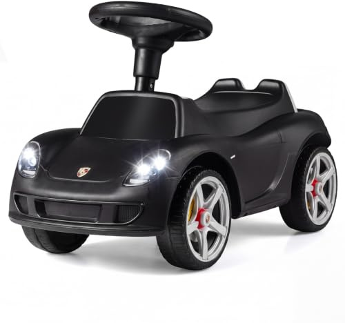 COSTWAY Kids Ride on Car, Toddler Foot-to-Floor Sliding Car (Black) | with Headlights, Horn & Sound, Licensed Porsche Push Along Toy for 18+ Months Old Boys Girls