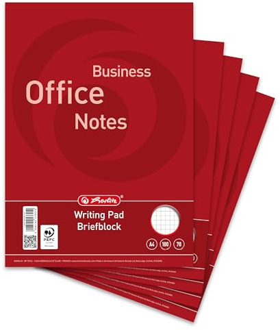 herlitz Briefblock A4 kariert, 100 Blatt, 70 g/m² Papier, gelocht, 5 Stück