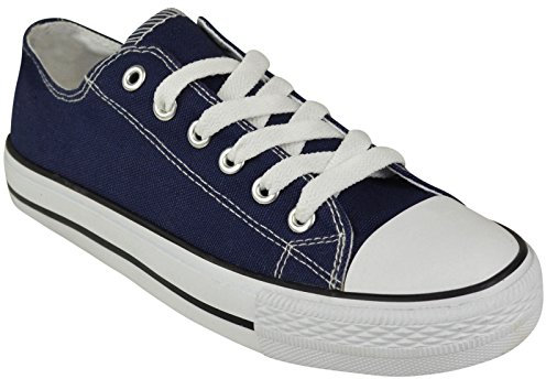 Ladies Canvas Shoes Womens Girls Shoes Casual Lace Up Retro Plimsolls Plimsoles Low Top Flat Gym Sports Trainers Lightweight Sneakers Fashion Pumps (Navy, UK 6)