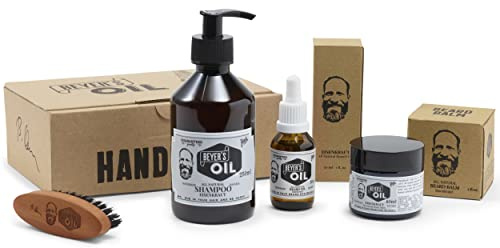 Beyer’s Oil Bartpflege Komplett Set - Bartöl, Bartbalsam, Bartshampoo und Bartbürste - 100% natürlich - Handgemacht in Bayern