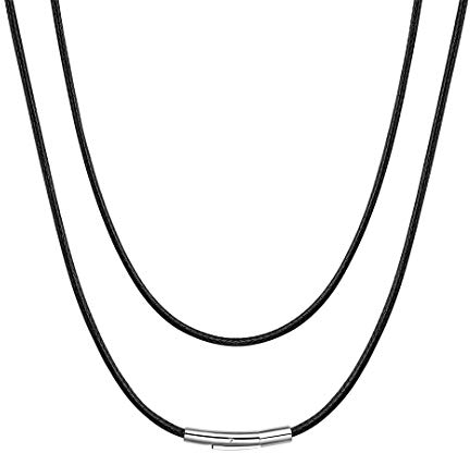 ChainsHouse Lederkette Herren Schwarz Lederkette 55cm Lederband Lederhalskette mit Edelstahl Verschluss Lederband Frauen Leder Halskette Lederhalsband Herren Kunstlederband 2mm Schmuck für Vatertag