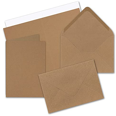 10 x Faltkarten-Set DIN A5 - Sandbraun Kraftpapier inkl. Umschlägen DIN C5 und passenden Einlegeblättern in Weiß - blanko Klappkarten 14,8 x 21 cm