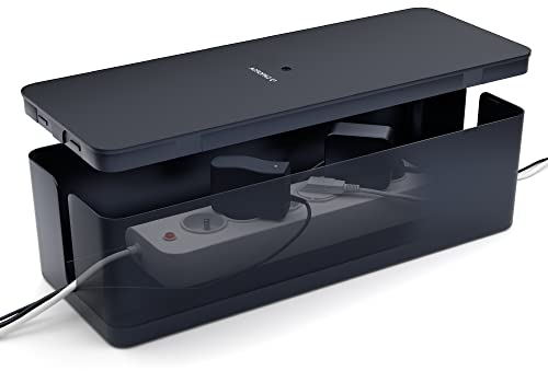 ACROPAQ Boîte Cache Câble - (32 x 13,2 x 12,7 cm), Boîte de rangement pour cacher les câbles, Cacher les multiprises, Plastique, Noir - Cache multiprise