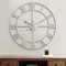 Maxstar Moderne römische Ziffern große Wanduhren,Vintage,Leichtes Tickende Runde Metall stille Wanduhr für Wohnzimmer,Küche,Schlafzimmer,Garten Dekor-Silber 47cm