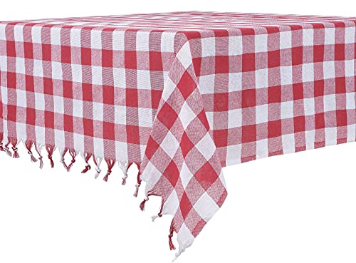 DESTALYA Landhaus Tischdecken in Karo | 140 x140 cm Eckig Kariert Tischdecke 100% Baumwolle Picknick Tuch | Kirmizi Kareli Masa Ortusu Sofra Piknik (Rot 140 cm)