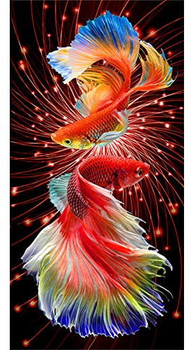 RAILONCH Diamond Painting,DIY 5D Diamant Malerei Rot Goldfisch Diamant Painting Bilder Crystal Strass Stickerei Mosaik Wand Dekor (40x80cm)