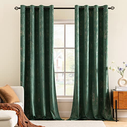 MIULEE 2 Panels Dark Green Bronzing Velvet Curtains Decoration Room Darkening Thermal Insulated Curtain Pair Eyelet Drapes for Living Room Kids Bedroom Nursery 46 W x 90 L 117x228cm