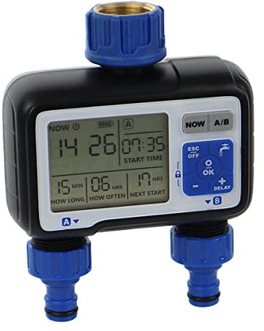 Aqua Control Programador FullVision 2, con Dos Salidas de Riego para el Jardín, Compatible con el 99% de los Grifos de Riego, Con 2 Salidas Independientes y Pantalla con Toda la Información Visible