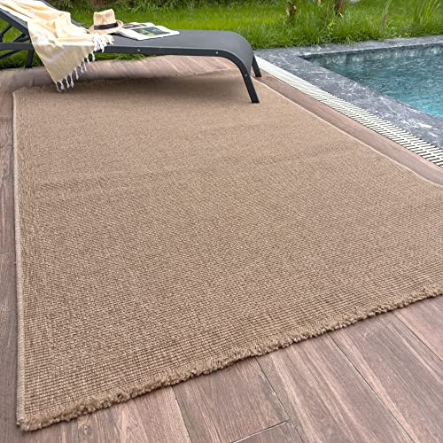 THE RUGS Nature Collection Outdoor Rug – Indoor/Outdoor Tona Border Area Rug for Patio, Deck, Garden, Kitchen, Bathroom or Living Room (Square Dots-Neutral, 80 x 150 cm)