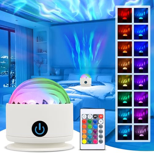 Proiettore 2 In 1 Aurora e Onde Dell'oceano, Proiettore a LED per il Cielo Stellato con Telecomando e 7 Effetti Luminosi, Lampada Proiettore RGB Dimmerabile con Luce Notturna per Bambini (B)