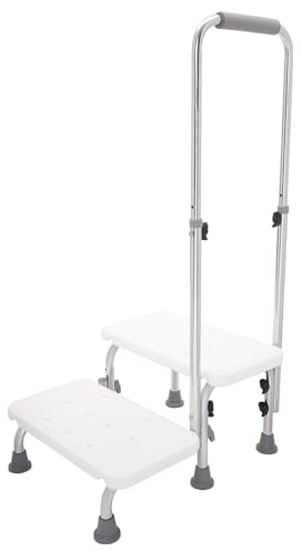 ERAAND Step Stool with Handle and Non-Skid Platform,Adjustable Heavy Duty 2 Steps for Adult, Seniors, Handicap Holds up to 220 lbs, White