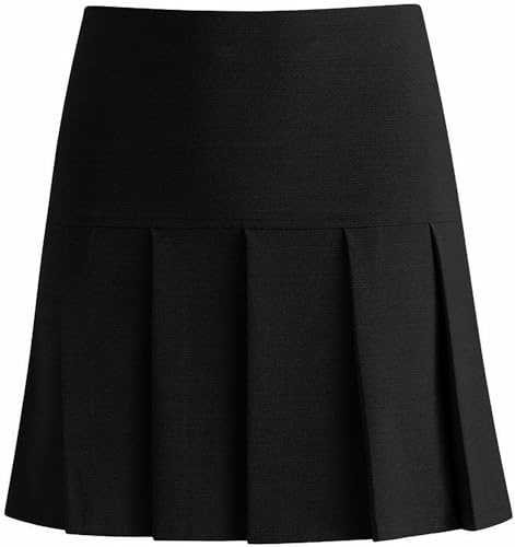 INSAFIANS Women's High Waist Pleated Round Skirts Ladies Black Grey Office Formal Skirt (UK, Numeric, 14, Regular, Regular, Black)