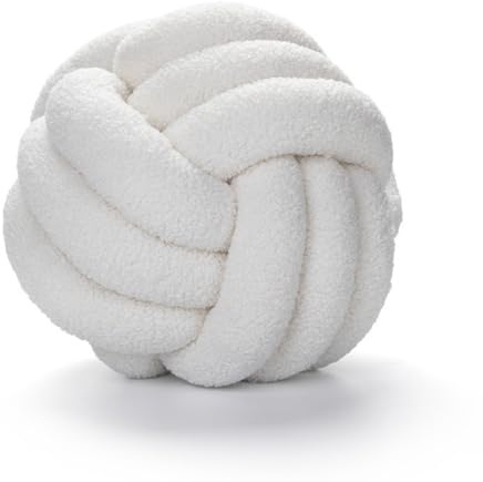Fay Bless Modern Home Decor Knot Ball Pillow - Handmade Soft Round Cushion for Bedroom, Bed, and Living Room (White,28CM)