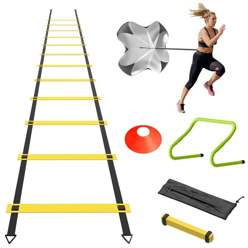 SUBTLETY Fotboll träningsset Speed & Agility träningstillbehör för fotboll inkl. justerbara avstånd koordinationsstege, justerbar höjd, motståndsparaply, hattar och bärväska