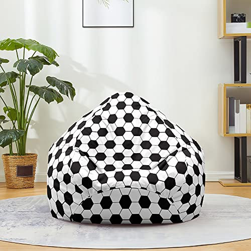 DOTBUY-SHOP Bean Bag Cover (No Filler), Football Print Bean Bag Chair Comfortable Bean Bags, Gaming Beanbag Washable Kids Bean Bag Lazy Sofa for Kids and Adults (Football Pattern,M)