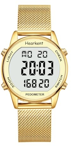 Damen Schrittzähler Uhr,Wasserdicht Fitness Tracking Digitale Uhr,Ohne Bluetooth und APP,Seniorenuhr mit Schrittzähler Kalorienzähler,Sportuhr zum Gehen/Laufen (Gold, Damen)