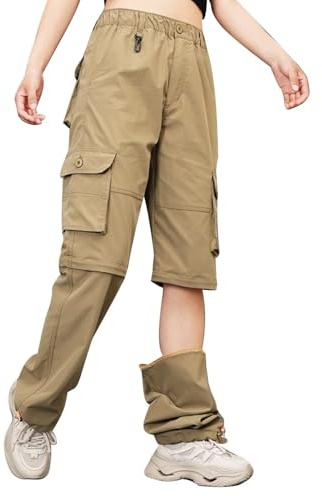 GAUASUIM Pantalon de randonnée zippé pour femme - Séchage rapide - Pantalon de trekking - Jambes amovibles - Respirant - Pantalon cargo d'été - Pantalon fonctionnel avec ceinture - 6 poches, kaki, 4XL