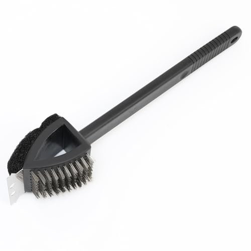 DIVCHI Brosse de nettoyage 3 en 1 pour grille de barbecue robuste à long manche avec grattoir et tampon à récurer pour grills à gaz, charbon de bois et fumoir