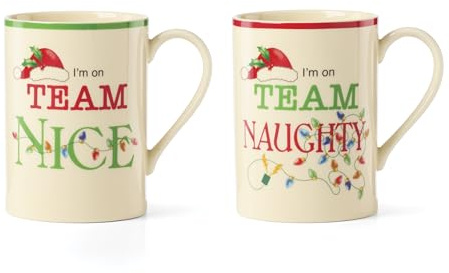 Lenox Coffee Mug, Naughty & Nice 14 Oz Mugs Set Of 2, Ceramic Material, Microwave Safe, Dishwasher Safe, Christmas Drinkware Set Mugs for Coffee and Tea, Christmas Decoration (14 Oz, Set Of 2)