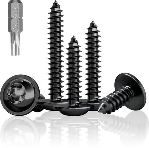 Jyvex 100 Stück Schrauben Schwarz Flachkopf, M5X16mm Linsenkopfschrauben Holz, Edelstahl A2 V2A Schwarze Holzschrauben, Schwarze Schrauben für Akustikpaneele, Torx Tellerkopfschrauben