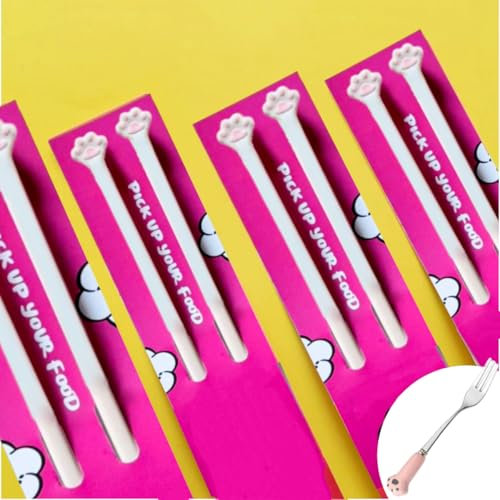 StyBtt 4 Pezzi Bacchette Zampa di Gatto, 25cm Bacchette con Artiglio di Gatto, Bacchette Riutilizzabili a Forma di Zampa di Gatto, Antiscivolo Cat Paw Chopsticks, con Forchetta a Forma di Artiglio di