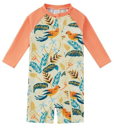 upandfast Bañadores de Una Pieza para Niño Bebé Traje de Baño con Manga Larga Bañador Protección UV UPF 50+ y Cierre Cremallera