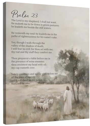 DIENADFX Christian Psalm 23 Canvas Wall Art Decor, Bible Verse Quotes Lamb Paintings Wall Decor Decorations, The Lord is My Shepherd Scripture Religious Wall Art Pictures for Home Living Room, 11x14 Inches